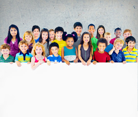 Multi-Ethnic Group of Children Empty Billboard Concept