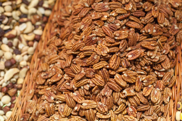 Pecan peanuts on sale at a market stall, La Boqueria Market