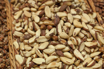 Brazil nuts on sale at a market stall, La Boqueria Market