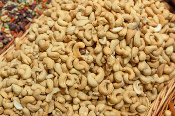 Cashew nuts for sale at a market stall, La Boqueria Market