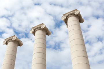 Low angle view of three Ionic columns, Barcelona, Catalonia