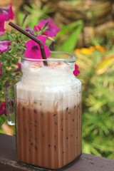 ice chocolate and milk in glass