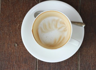 Hot latte coffee in glass
