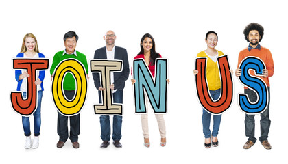 Group of People Holding Letters "Join Us" Concept