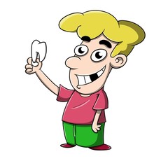 boy holding his tooth
