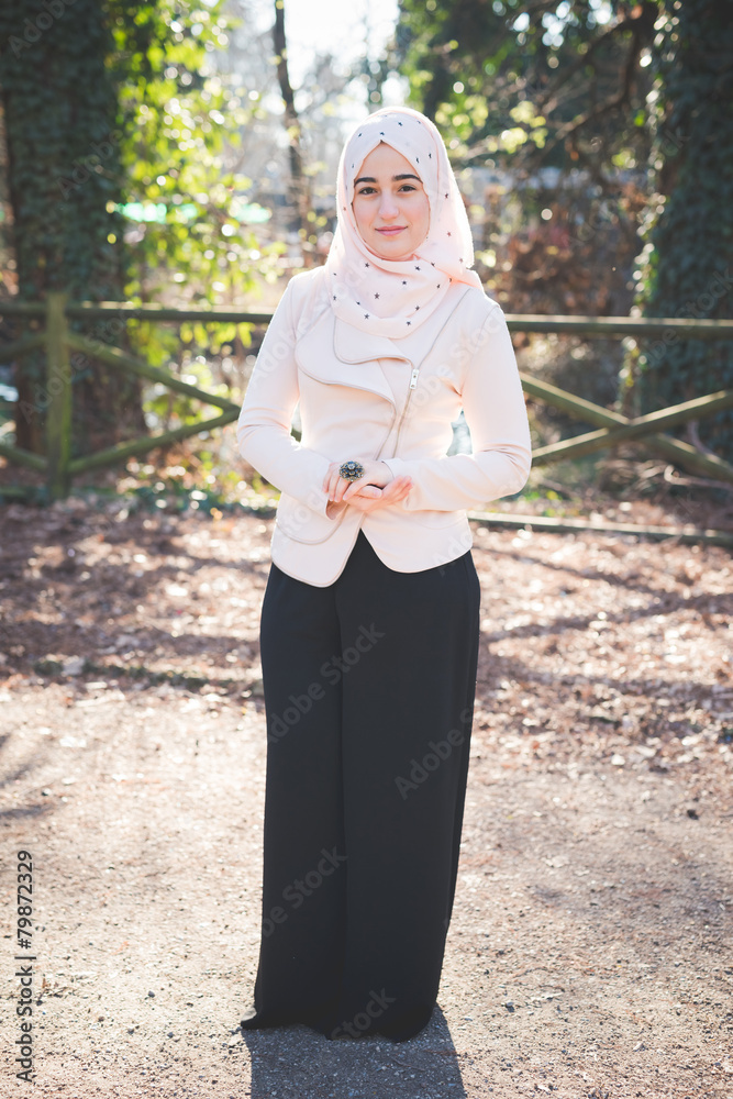 Canvas Prints young beautiful muslim woman at the park