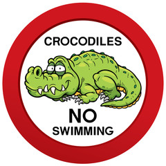 Vector illustration of danger crocodiles no swimming sign