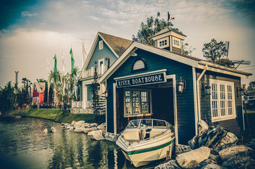 Boat house in vintage architecture and color style