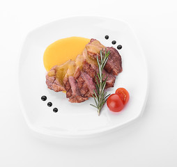 Beef steak medium grilled, isolated on white background
