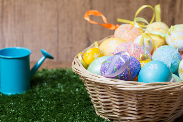 wicker basket  with easter eggs