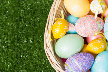wicker basket  with easter eggs