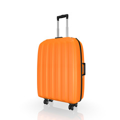 Luggage, Orange suitcase on white isolated background
