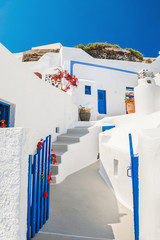 White-blue national architecture on Santorini island, Greece.