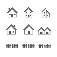 Houses and Fence icons set. Vector illustration