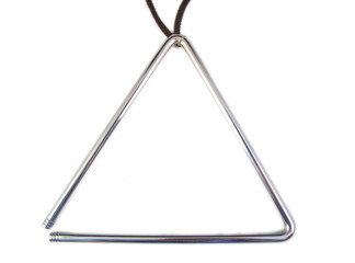 Musical grey triangle instrument on a white background