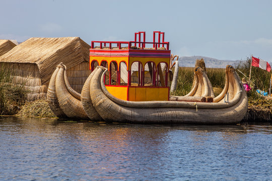 reed boat in Lake Titicaca, Peru