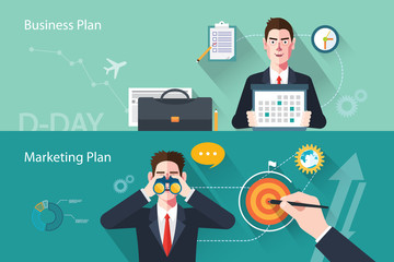 Flat characters of business plan concept illustrations