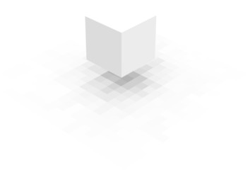 floating white cube with pixel shadow over white
