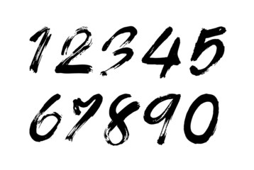 Numbers 0-9 written with a brush on a white background