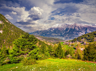 Sunny summer morning in the Italian Alps.