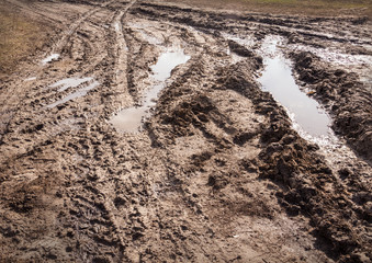 Background tracks from tires on clay off-road