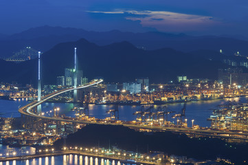 Fototapeta premium Bridge and cargo port in Hong Kong