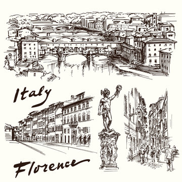 Florence, Italy - hand drawn set
