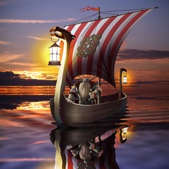 Viking boat in the sea © McRoboom