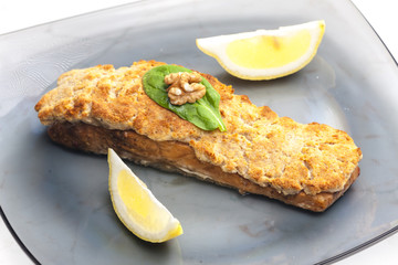 marinated salmon with walnut eschar