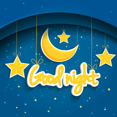 Cartoon star and moon wishing good night. Vector background EPS1