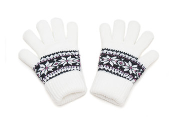 White knitted winter gloves