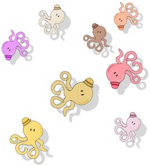 Cartoon octopus pattern with drop shadow