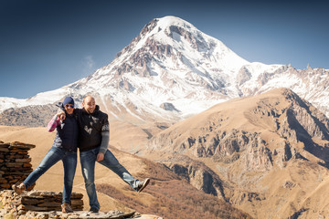 Fototapeta premium Tourists, mountains, funny