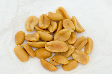 Upper view of roasted ans salted peanuts
