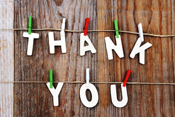 thank you words on wooden background