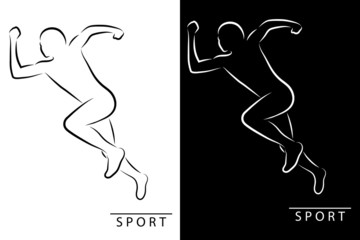 Silhouette of an athlete running. Black and white logo