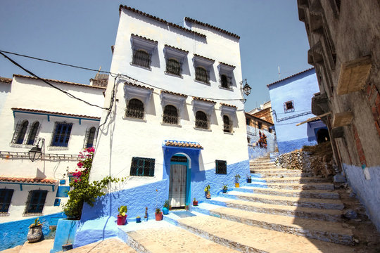 Blue White Lane Tetounat cities in Morocco