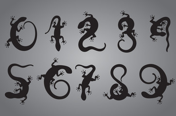 Set of ten vector numbers like lizards