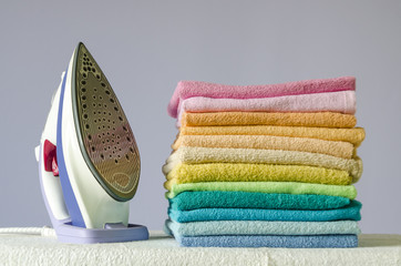 Ironing colorful towels