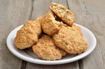 Oatmeal cookies on wooden table