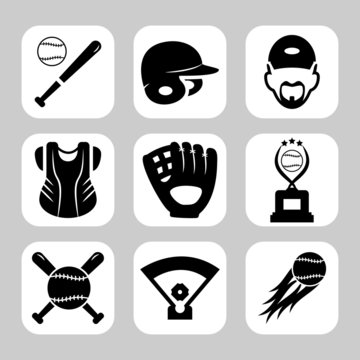 Baseball related vector icon set