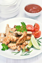 Roast chicken fillet sliced and vegetables