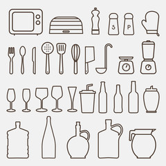 Outline Kitchen Icon Set - Vector Graphics