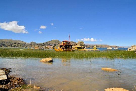 Traditional Reef Boat and Floating Island Titicaca