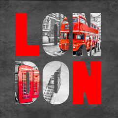 Fototapety  Londyńskie litery z obrazami na czarnym tle