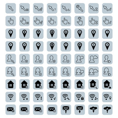 Vector icon set of cursors, map pins