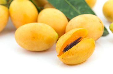 Marian plum slice isolated in white background