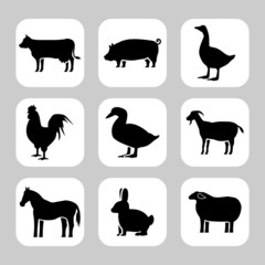 Farm animals silhouettes vector icon set
