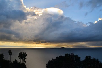 Sunset at Lake Titicaca between Bolivia and Peru