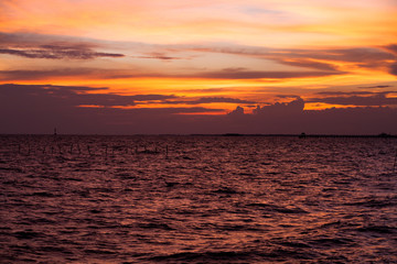 view of beautiful sunset above the sea.